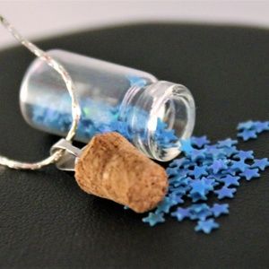 Blue Star Cork Bottle Necklace - Glass Vial Pendant